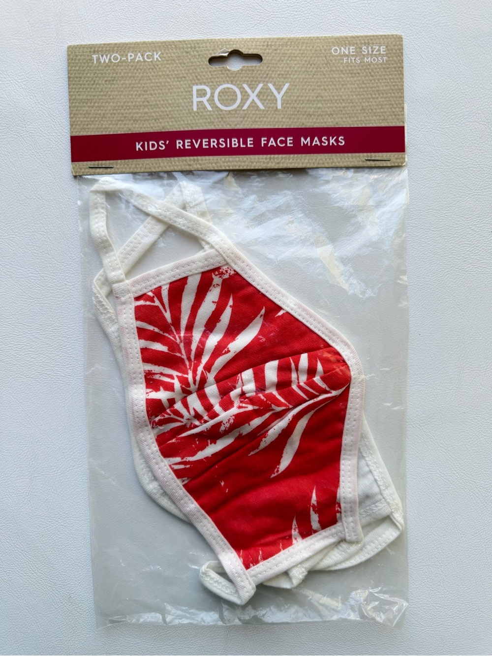 Roxy Kids Reversible Face Masks - Red & White Palm Print (2-Pack)